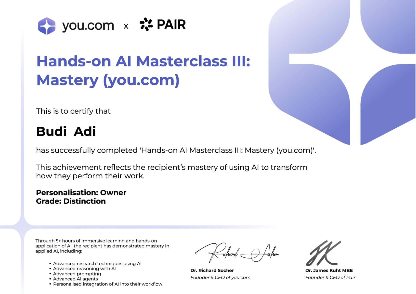 Sertifikat AI Masterclass (you.com)